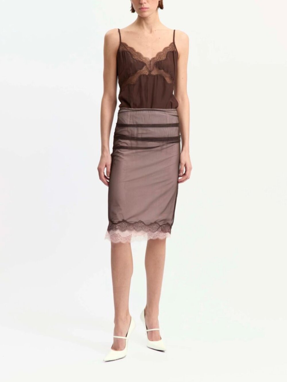 16Arlington HEDDA Midi Skirt in Mesh, NEW, Chocolate, Size 10